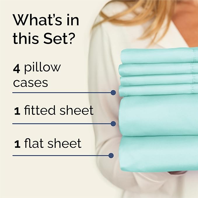 King 6 Piece Sheet Set - Comfy, Breathable & Cooling - Hotel Luxury Bedding for Women, Men, Kids, Teens and Children - 1 Flat & 1 Fitted Sheet & 4 Pillowcases w/ Deep Pockets - Wrinkle Free - Spa Blue