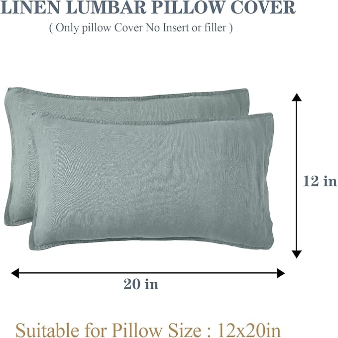 Simple&Opulence 100% Linen Lumbar Pillow Cover 12 x 20 Inches Set of 2 Rectangular Decorative Throw Cushion Cover for Couch Sofa Bed Living Room Office Soft Breathable Farmhouse - Dusty Blue