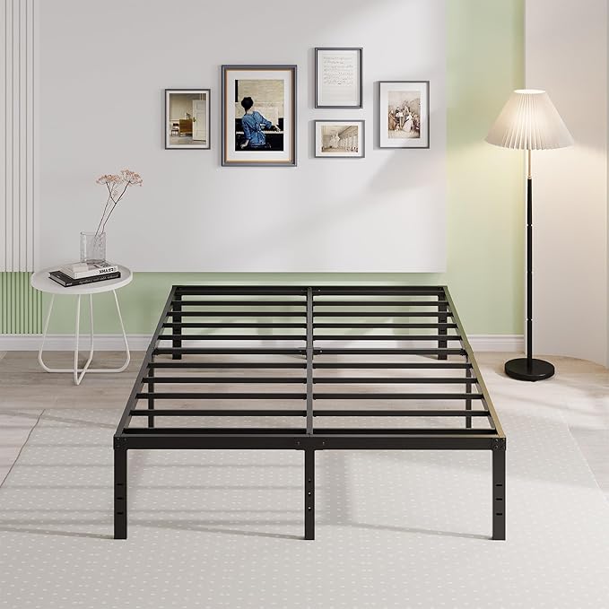 EMODA Full Size Bed Frame 16 Inch Heavy Duty Metal Platform Beds No Box Spring Needed with Sturdy Steel Slats Mattress Foundation, Easy Assembly, Noise Free, Black
