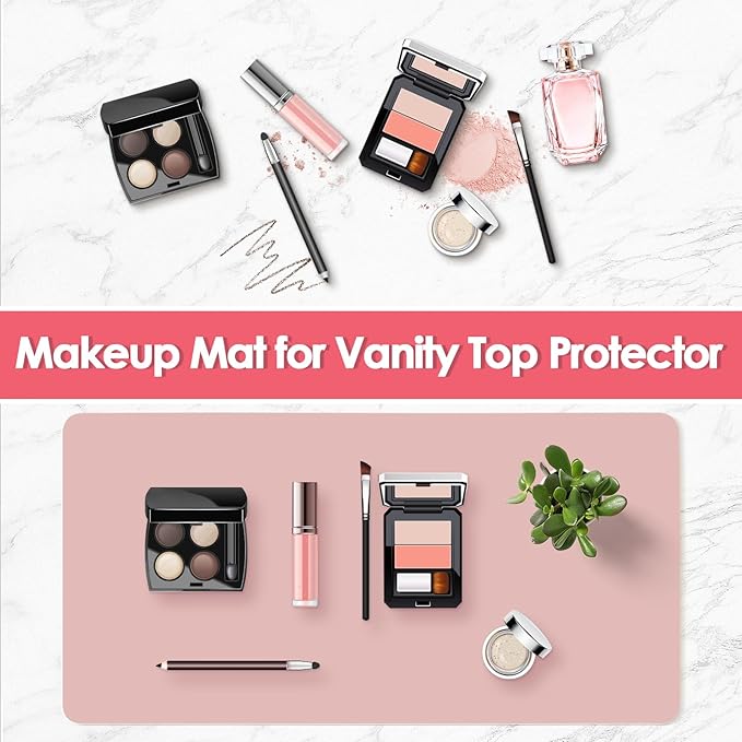 Makeup Mat for Vanity to Protect Desk Top, 31.5 x 15.7 in, Dual-Sided Makeup Mat, Easy to Clean Desk Pad - Waterproof and Oilproof Vanity Accessories (Pink and Silver)