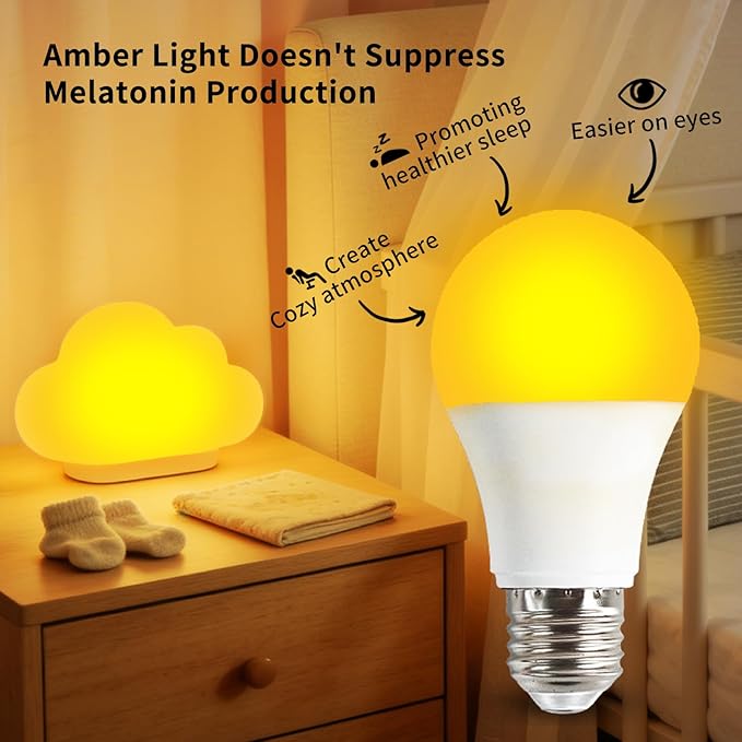 1800K Amber Light Bulbs for Sleep, 99.99% Blue Light Blocking Warm Light Bulbs, 5W Dim Amber Light for Mood Soothing, Baby Nursery, Bedroom, E26/E27 for Most Lamps, 3 Pack