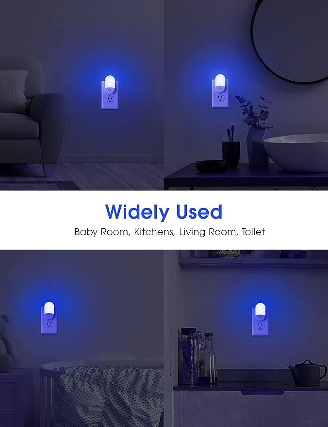 L LOHAS LED Blue Night Light, Night Lights Plug into Wall[2 Pack], 0.6W LED Nightlight, Dusk to Dawn Sensor, 30/60LM Adjustable Brightness, Automatic Night Light for Kid, Bathroom, Nursery, Hallway