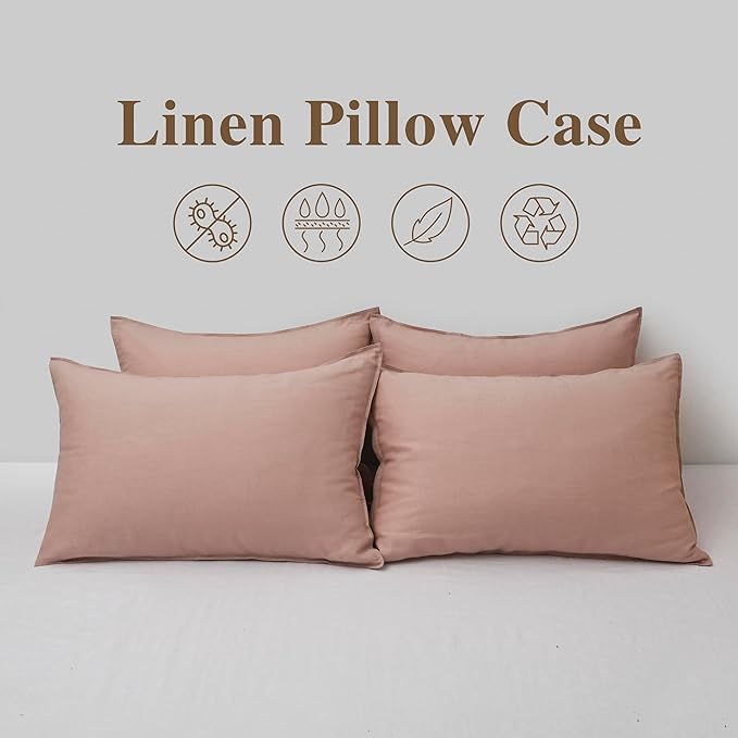 CHUFFED Linen Pillowcases 2 Pack 100% Linen Standard Pillow Cases, Breathable and Cooling Washed Pillowshams with Zipper Closure, 20x36 Inches,Pink