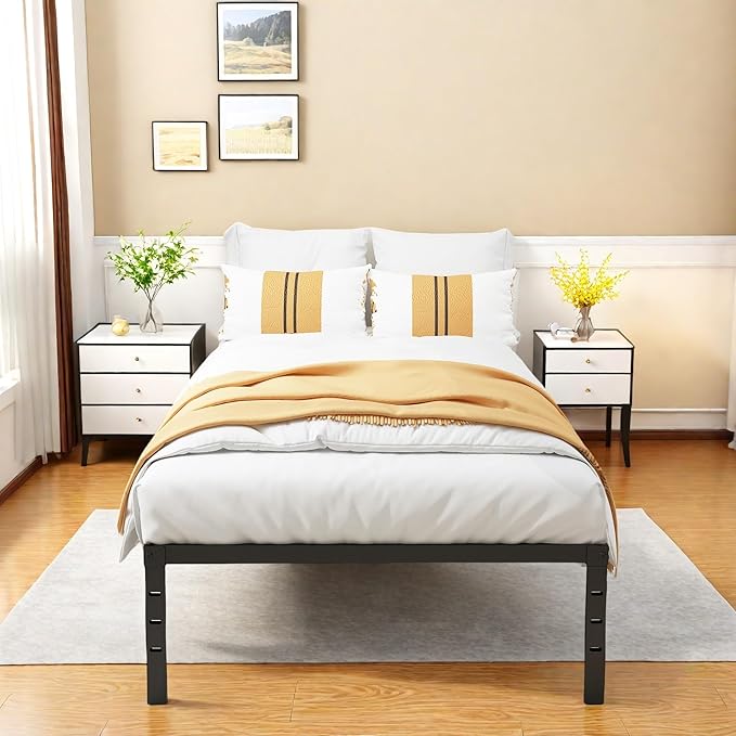 FONTOI Twin Bed Frames, 14 Inch Twin Size Metal Bed Frame with Underbed Storage Space, Heavy Duty Metal Slat Support, Platform Bed with No Box Spring Needed, Noise-Free & Easy Assembly, Black