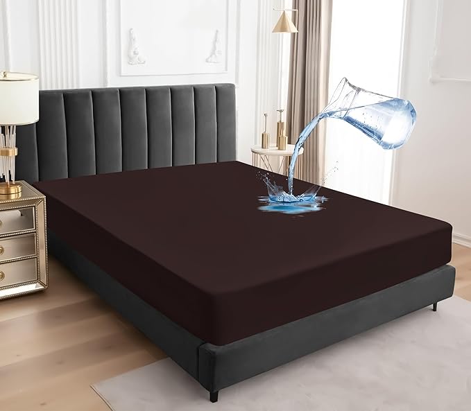 Sufdari King Size Mattress Protector,Waterproof Mattress Protector,Fitted Sheet Style Mattress Cover with 18" Deep Pocket,Washable and Comfortable-Chocolate,King