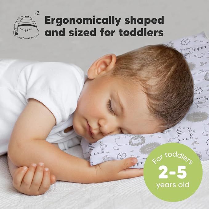 Toddler Pillow with Pillowcase - 13x18 My Little Dreamy Kids Travel Bed Pillows for Sleeping,Organic Cotton Small Pillowcase,Soft & Breathable,Machine Washable,Toddlers 2-5 years old(KeaSafari)