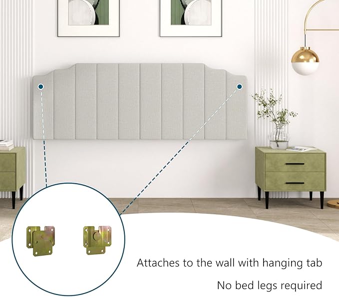 Befurtori King Size Headboard Only, Linen Wall Mounted Headboard King for Adjustable Bed Modern Upholstered Head Board Easy Assembly, Linen Gray