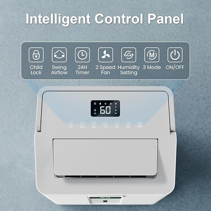 MEPTY 6000 Sq.Ft Dehumidifier,Max 100 Pint/Day Large Dehumidifier for Basement & Home with Drain Hose,Smart Humidity Control,24H Timer & Child Lock,3-Color Humidity Display Ideal for Bedroom,Bathroom