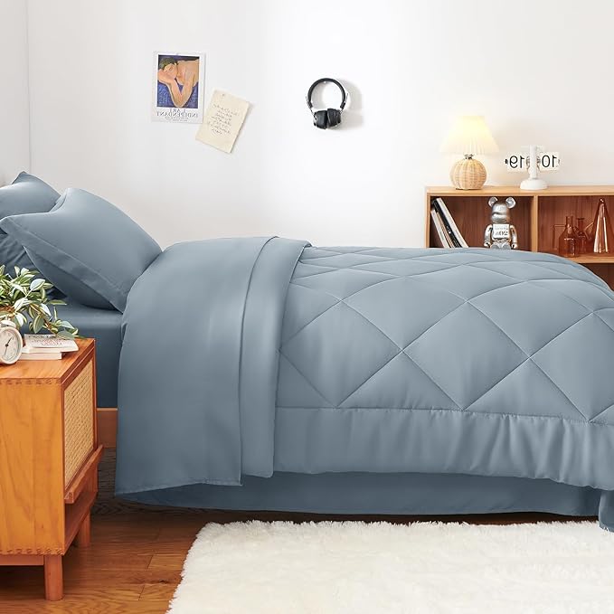CozyLux Twin Comforter Set with Sheets Dusty Blue - 5 Pieces Bed in a Bag Twin, All Season Bed Set for Girls and Boys, Bedding Set with Down Alternative Comforter, Sheets, Pillowcase & Sham