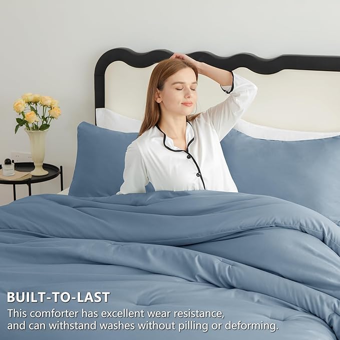 CozyLux Twin Comforter Set Grayish Blue, 2 Pieces Twin Extra Long Solid Breathable Bedding Set for College Dorm, Twin XL Dusty Blue Luxury Soft Bed Set with Down Alternative Comforter and 1 Pillowcase
