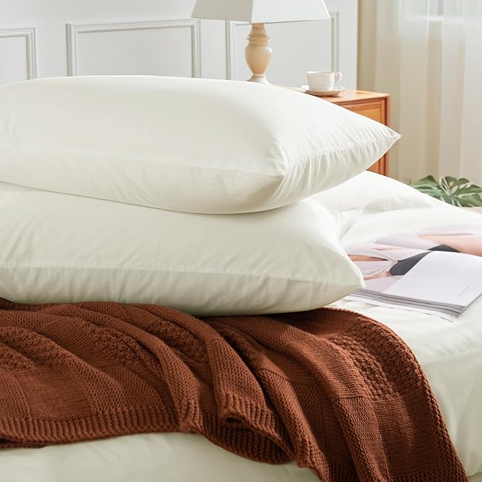 NEXHOME PRO Queen Duvet Cover Set, 100% Washed Cotton with Linen-Like Texture, Natural Organic, Breathable & Comfortable, Includes Home Bedding Set Milk White (No Comforter) 9090