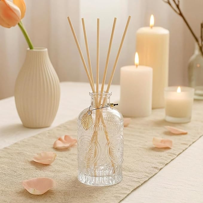 Glass Reed Diffusers Bottles for Home, Diffuser Bottles with 40PCS Reed Diffuser Sticks, Glass Bottle with Lids Apothecary Jar Flower Bud Vases, Set of 6