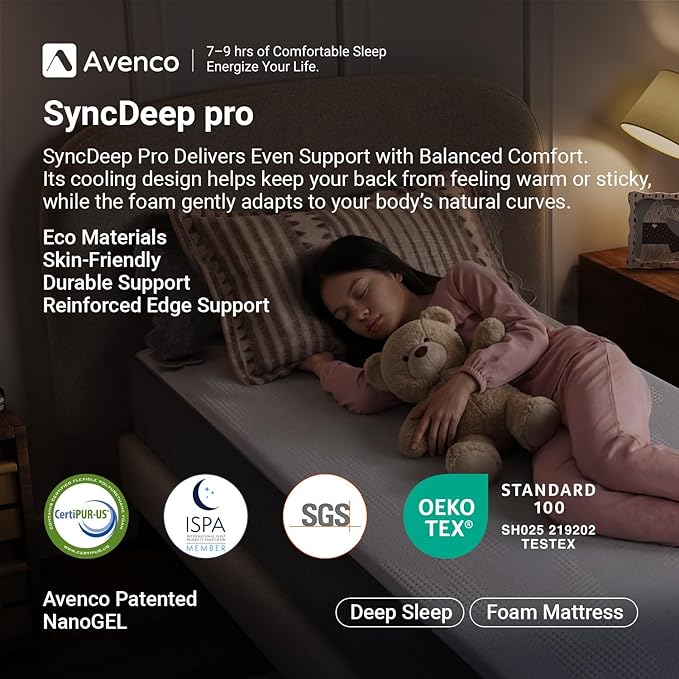Avenco 6 Inch Twin Mattress with Open-Cell Foam for Breathable Comfort, Gel Memory Foam Twin Size Mattresses with Removable Cover, CertiPUR-US Certified Mattress in a Box