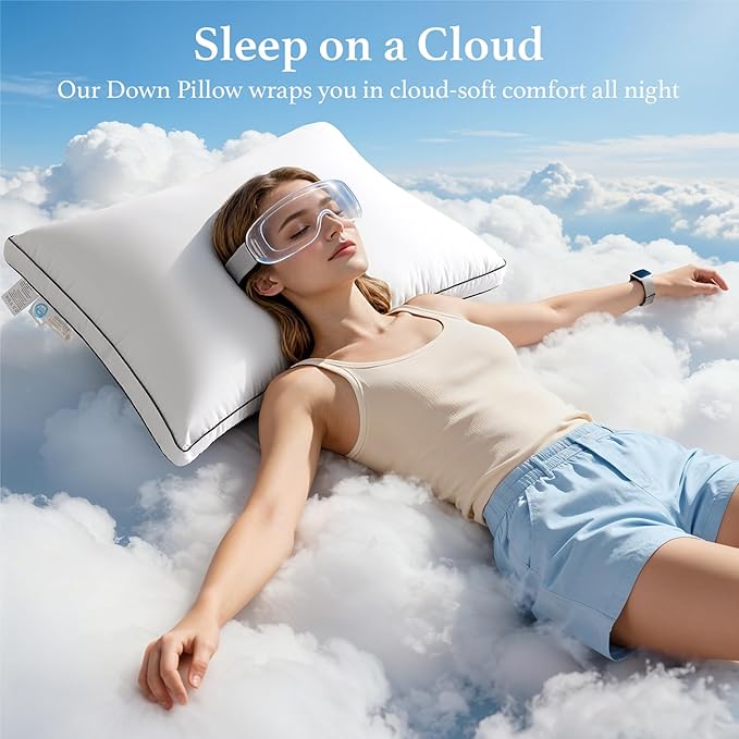 RDS Certified Goose Feather & Down Pillows, 3-Chamber Gusseted Design for Balanced Neck Support, 100% Cotton Cover, Hotel Style Bed Pillow for Side and Back Sleepers | Queen Size Set of 2, 20" x 30"