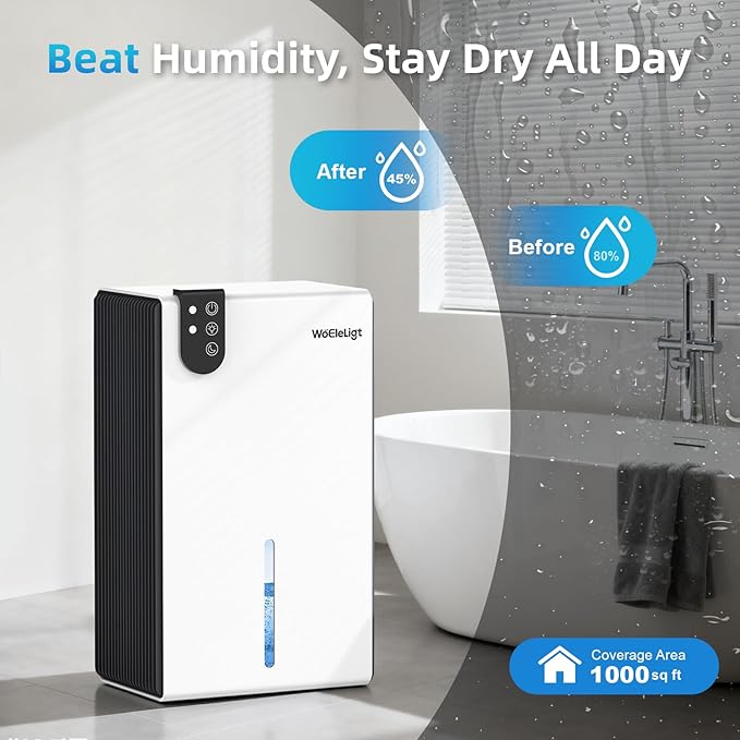 98 OZ Small Dehumidifier for Home 1000 Sq Ft, Quiet Dehumidifier with Drain Hose, Auto Shut-Off, Sleep Mode, 7-Color Light for Basement, Bedroom, Bathroom, Closet, RV (Cream Black)
