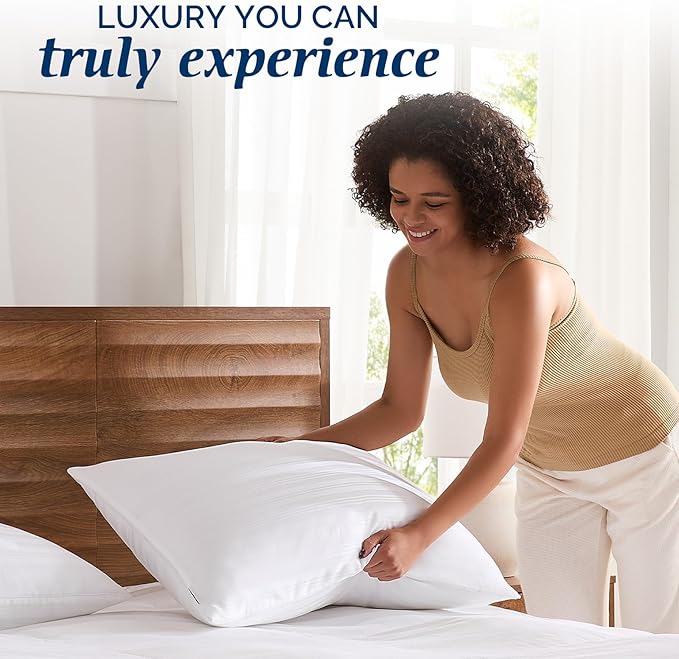 downluxe Goose Feather and Down Pillows - Hotel Collection Feather Pillows Set of 2 for Back, Stomach or Side Sleepers, King Size (20"x36")