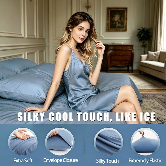 TELUS Cooling Body Pillow Case, Silky Soft Breathable Pillowcase with Envelope Close, Stay Cool All Night Pillow Cover for Hot Sleepers and Night Sweats, 20x54 Inch, Blue