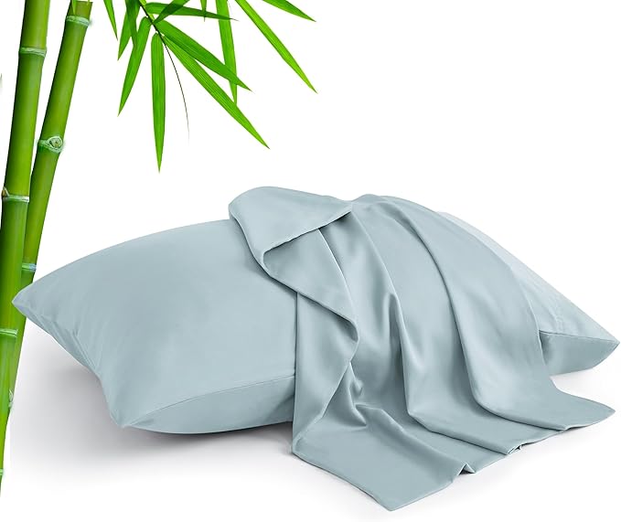 BEDELITE Pillow Cases Queen Size Set of 2, Rayon Derived from Bamboo, Cooling Pillow Cases for Hot Sleepers & Night Sweats, Breathable and Silky Soft Envelope Pillowcases(Haze Blue, 20"x30")