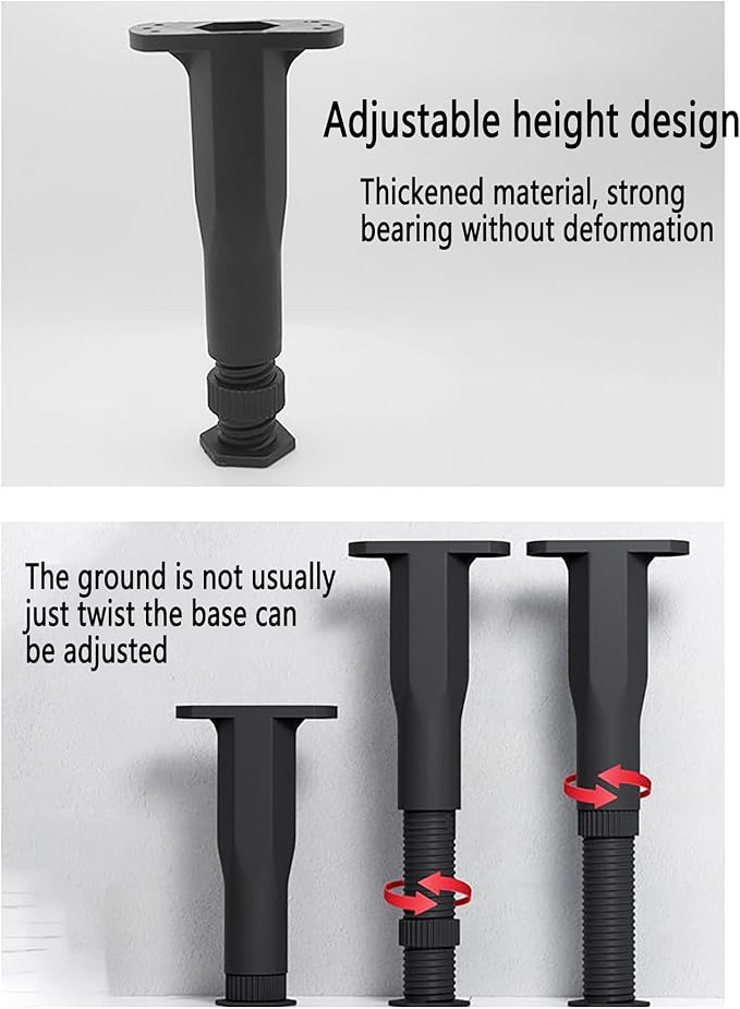 Adjustable Bed Legs 4-Pack - ABS Plastic 6"-11" Furniture Support Legs for Bed Frame/Sofa/Table, Heavy Duty Center Support with Non-Slip Base