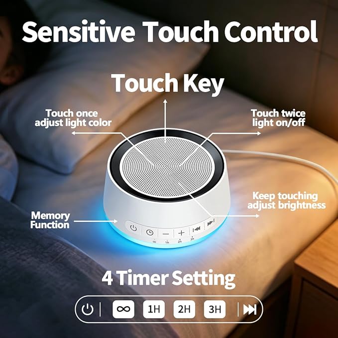 Sound Machine Night Light White Noise Machine with 30 Soothing Sounds 12 Colors Night Light Sleep Machine for Baby Kids Adults Brown Pink Nosie Machine with 32 Volume Levels for Office Home Travel