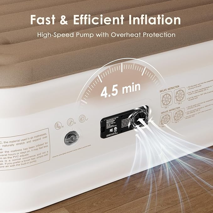 Air Mattress King with Built-in Pump – 18" Raised Inflatable Mattress with High-Speed Pump, Durable Blow Up Mattress, colchón inflable, Carry Bag, Comfy Air Bed Perfect for Guests, Glamping, Moving
