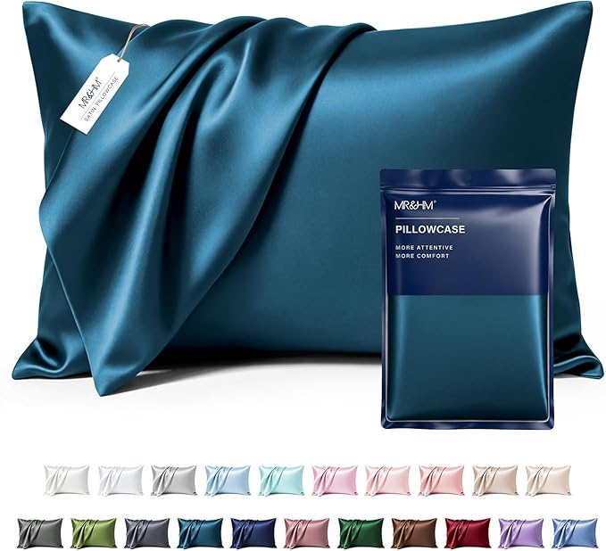 MR&HM Satin Pillowcase for Hair and Skin, Silk Satin Pillowcase 2 Pack, King Size Pillow Cases Set of 2, Silky Pillow Cover with Envelope Closure (20x40, Teal)