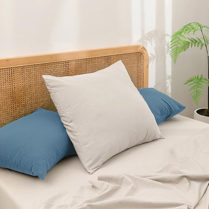 BESTOUCH 100% Washed Cotton Pillowcase for Hair and Skin Linen Feel Soft Comfortable Breathable 2 Set Pillow Case with Envelope Closure Solid Dark Blue Queen 20x30 Inches