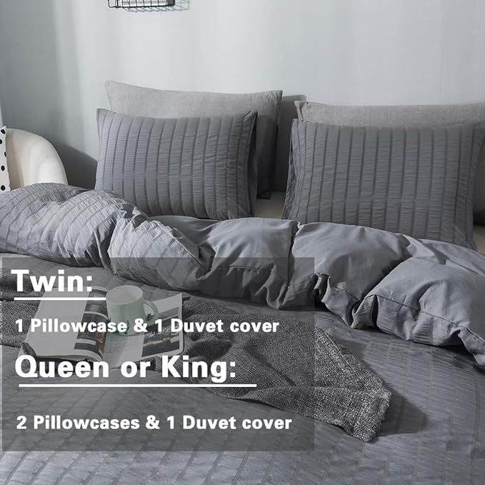 AveLom Queen Duvet Cover Set, 3 Pieces - 90 x 90 in, Dark Gray Microfiber with Zipper and Ties