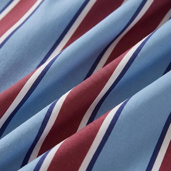 Merryword Burgundy and Blue Striped Pillowcases, 100% Cotton Pillow Cases, Queen Size Pillowcases, Luxury Linen Like Pillowcase, Soft Breathable Stripe Pillow Covers, Set of 2
