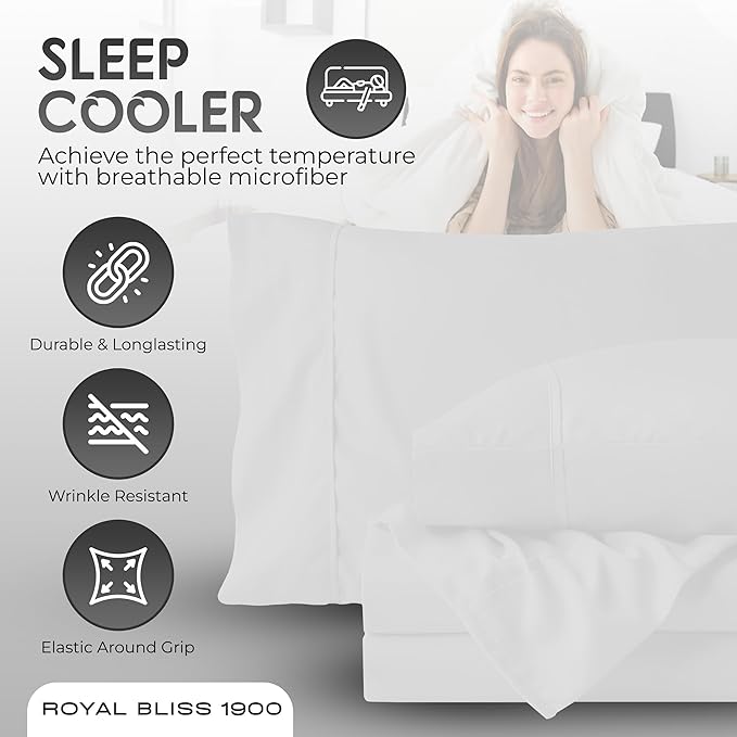 Royal Bliss Split Sheets - 5Pc Set - Easy Fit California King Size - Adjustable Bed Compatible (White)