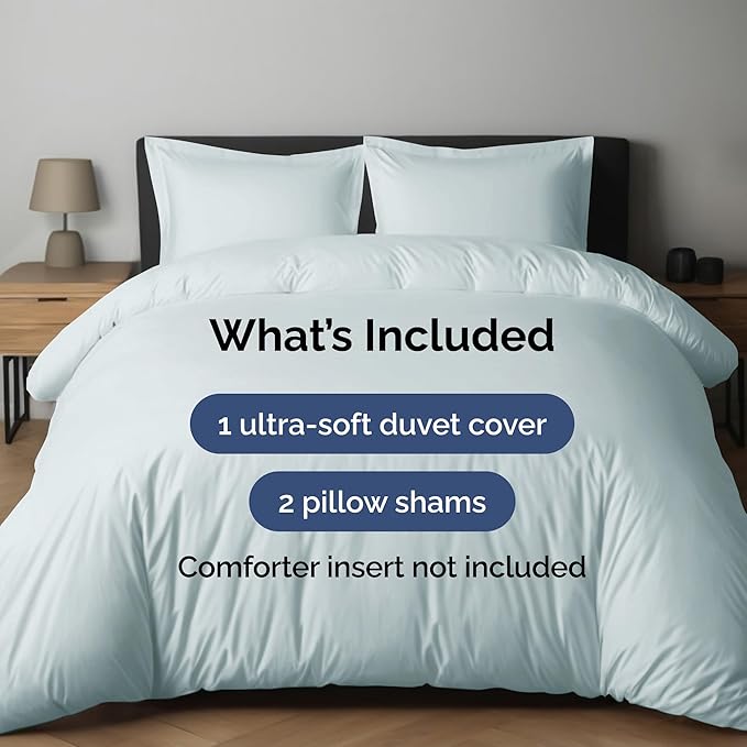Duvet Cover Full Size Set - Extra Soft Full Duvet Cover 80" x 90" with 2 Pillow Shams - Hotel Luxury, Easy Care & Fade Free w/ Zipper Closures & Ties - All Season, Comfy, Cozy & Breathable (Ice Blue)
