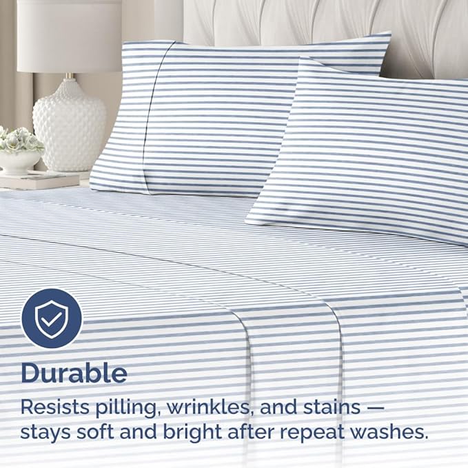 Standard Pillow Cases Set of 2 - Ultra-Soft Hotel Quality Pillowcase Covers - Comfy & Wrinkle Free - Stain and Fade Resistant - Machine Washable Pillow Protectors - 2 Piece Set - Blue Stripes 2