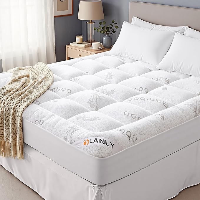 OLANLY Twin Mattress Topper – Viscose Made from Bamboo, Cooling Soft Twin Pillow Top Mattress Pad for Back Pain Relief, Plush Down Alternative Fill Bed Topper with Elastic Deep Pocket, White