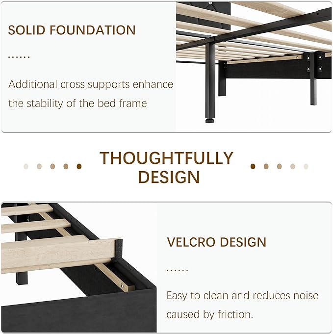VECELO Full Size Bed Frame with Diamond Tufted Headboard, Upholstered Platform Bedframe with Wood Slat Support, No Box Spring Needed, Velvet & Black
