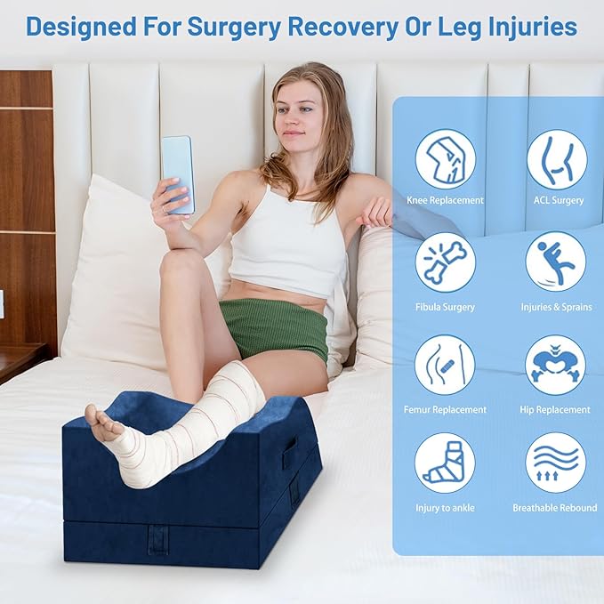 TranquilRelax Leg Elevation Pillows, Wedge Pillow for After Surgery Or Rest, Memory Foam Leg Support Adjustable, Back Knee Hip Ankles Pain Relief, Knee Pillow for Sleeping Blood Circulation Blue