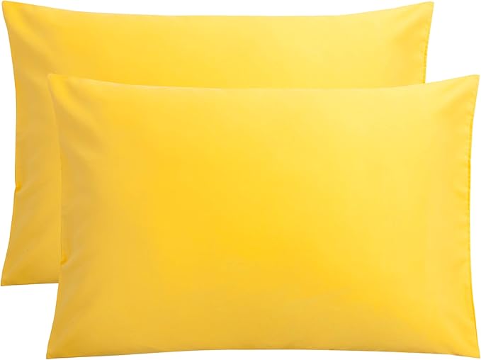 FLXXIE Pillow Cases Queen, Soft Microfiber Pillow Covers with Envelope Closure, Wrinkle Resistant Pillowcases, 2 Piece Set, 20x30, Yellow