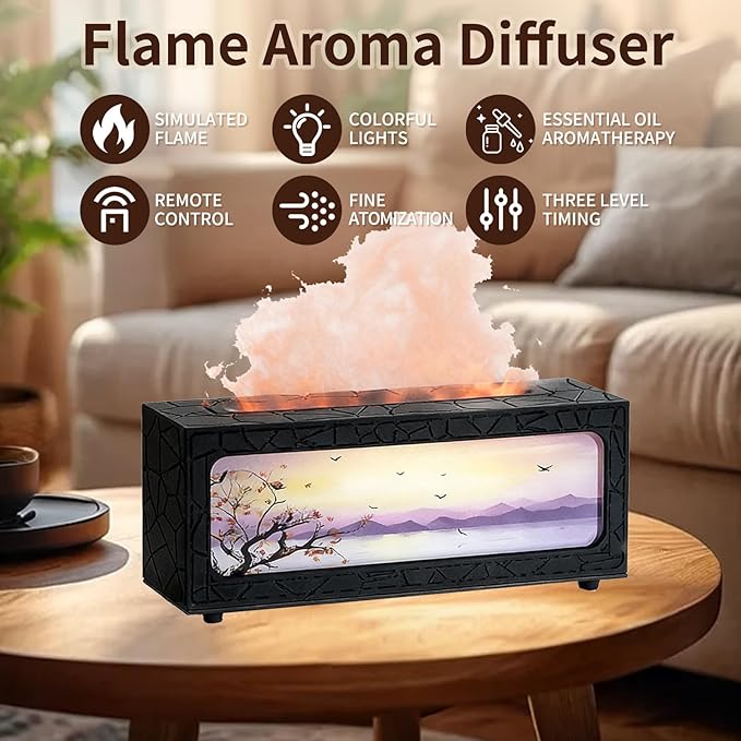 Essential Oil Diffuser 250ml, Fireplace Flame Aromatherapy Diffuser with Auto Shut-Off, 7 Color LED Lights, Ultrasonic Quiet Timer for Home Bedroom Office Yoga Relaxation(C08B)