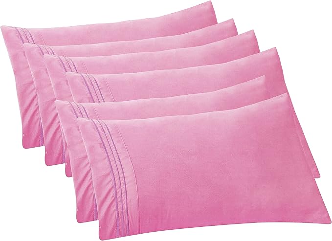 Elegant Comfort 6-PACK Solid Pillowcases 1500 Premium Hotel Quality Microfiber - Smooth Weave, Wrinkle and Stain Resistant, Easy Slip-On, 6-Piece Set, Standard/Queen Pillowcase, Light Pink