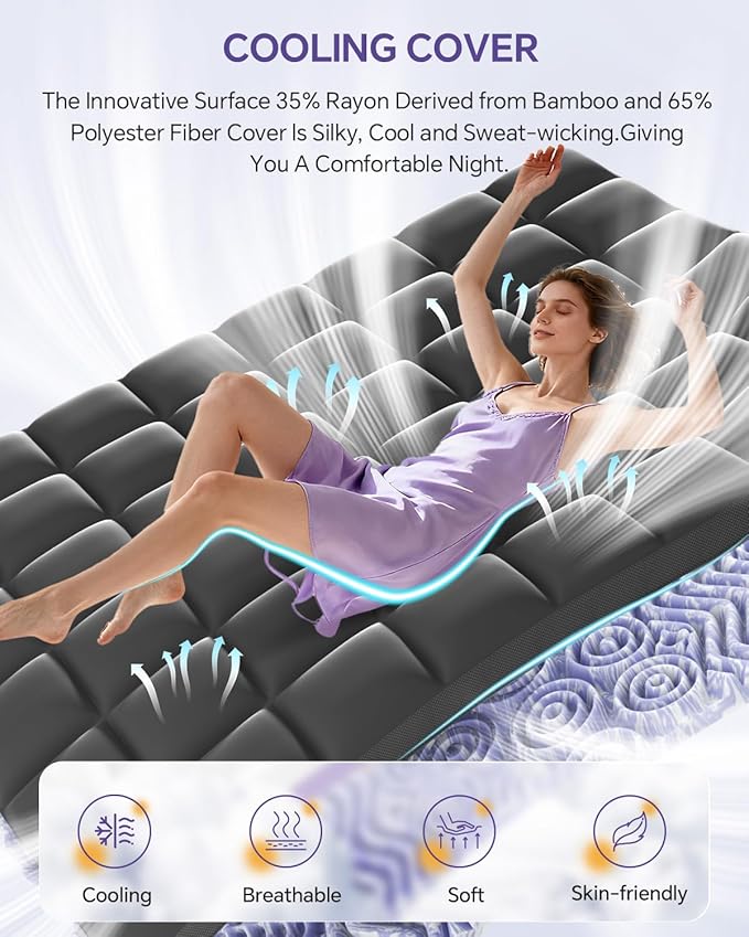 ChiXpace Dual Layer 5 Inch Memory Foam Mattress Topper King - 3 Inch Pillow Top Mattress Pad and 2 Inch Gel Memory Foam, 7-Zone Egg Crate King Size Mattress Topper (Black)