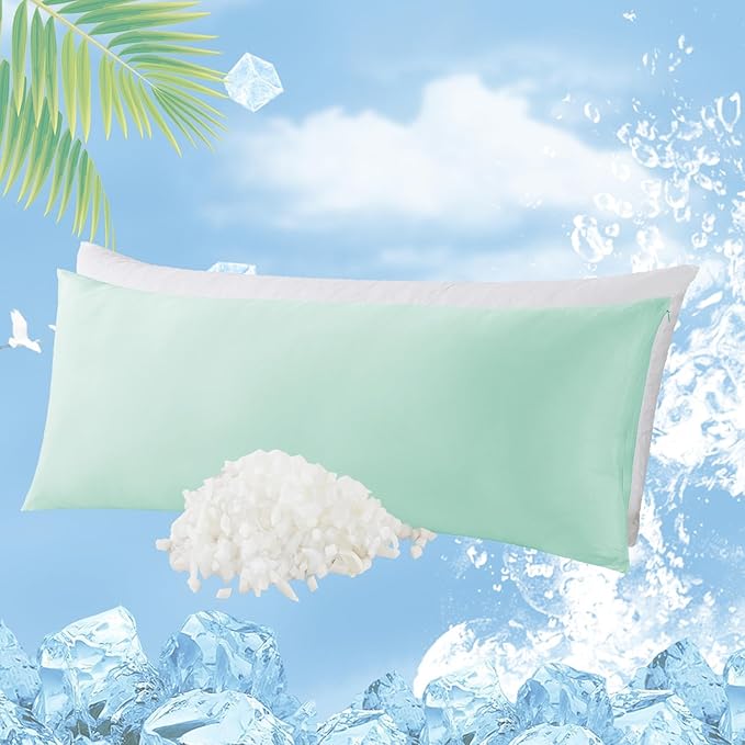 WhatsBedding Memory Foam Body Pillow with Zippered Cooling Cover, Full Body Pillow for Adults, Long Pillow for Sleeping, Fluffy Supportive, Ice Green