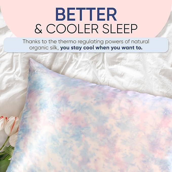 Blissy Silk Pillowcase - 100% Pure Mulberry Silk - 22 Momme 6A High-Grade Fibers - Silk Pillow Cover for Hair & Skin - Regular, Queen & King (Tie Dye, Queen)