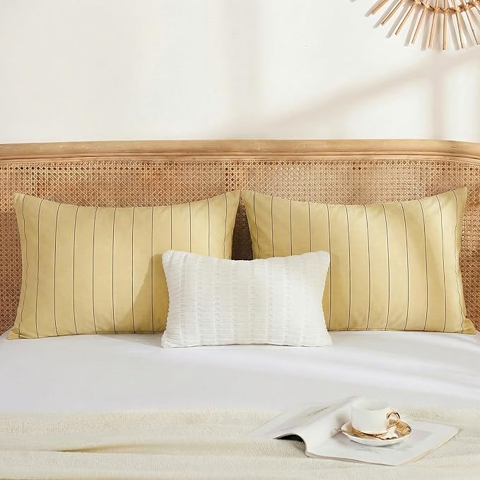 Merryword Yellow Striped Pillowcases, 100% Cotton Pillow Cases, Standard Size Pillowcases, Soft Breathable Pinstripe Pillow Covers, Set of 2