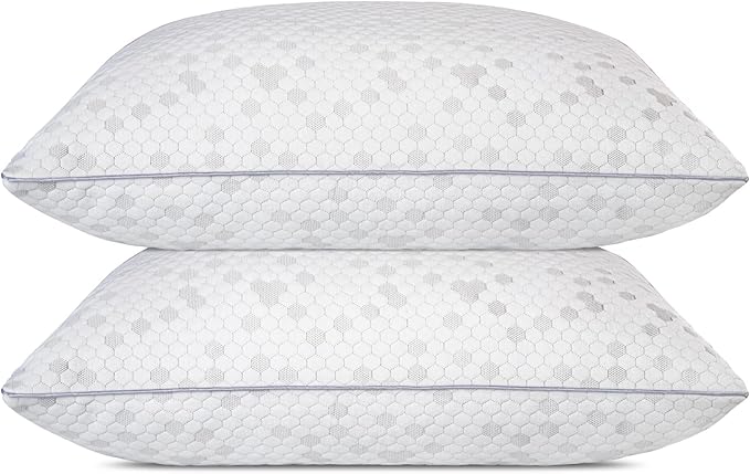 HIMOON Shredded Memory Foam Pillows, Medium Firm Queen Size Pillows 2 Pack,Couples Bed Pillows for Side Back Stomach Sleepers Set of 2