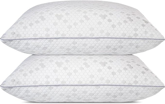 HIMOON Shredded Memory Foam Pillows, Medium Firm King Size Pillows 2 Pack,Couples Bed Pillows for Side Back Stomach Sleepers Set of 2