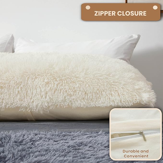 MEGO Fluffy Body Pillow Cover, 20x54 Shaggy Faux Fur Body Pillow Case, Ivory Comfy Plush Fuzzy Body Pillowcase, Furry Long Throw Bed Pillow Cover with Zipper for Adults Women Side Sleeper Cream Beige