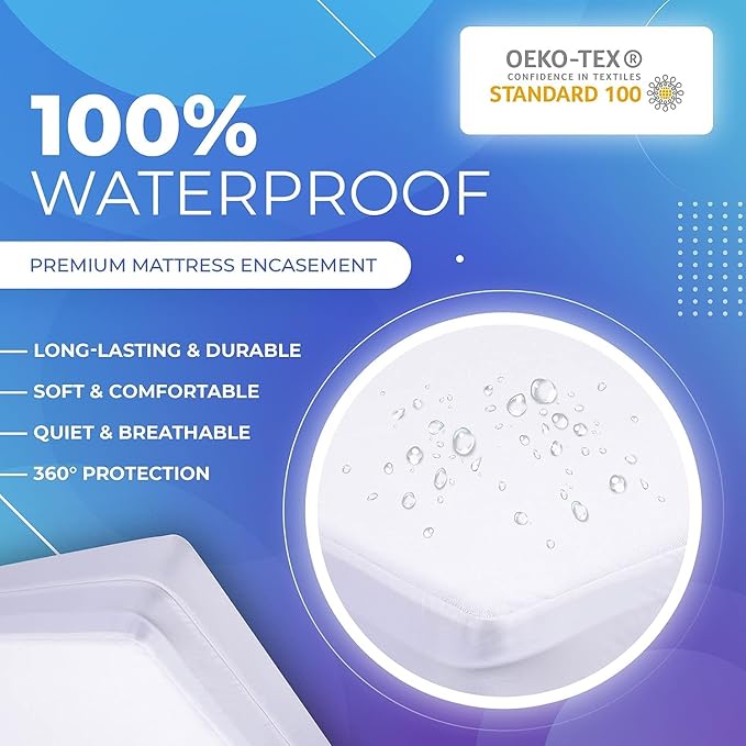 PlushDeluxe Twin Size Premium Mattress Encasement - Zippered Waterproof, Bedbug Proof Design, 6-Sided Protection - Hypoallergenic Cotton Terry Fabric 12-15" Depth