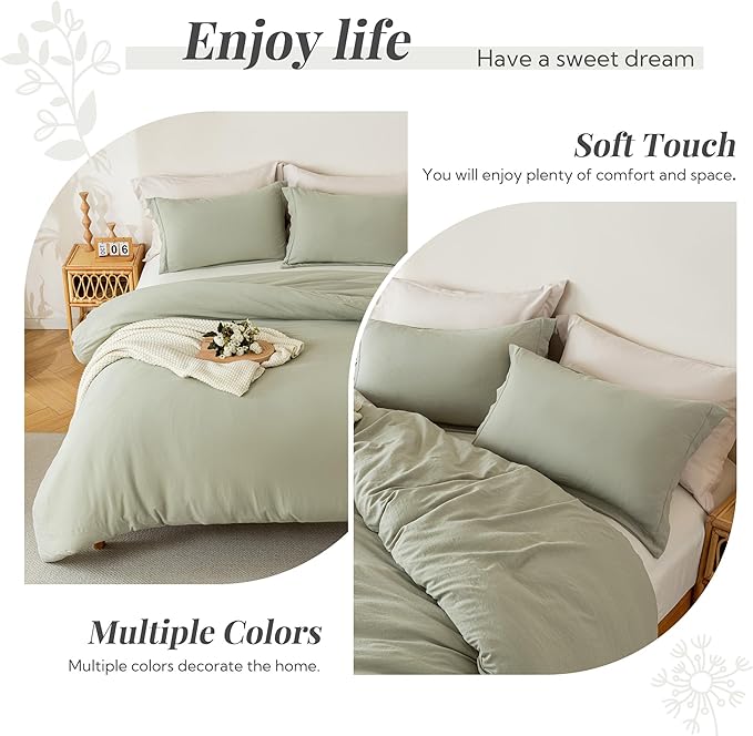 MILDLY Super Soft Duvet Cover 2pcs - 100% Washed Microfiber Mist Sage Twin/Twin XL Comforter Cover Set with Zipper Closure & Corner Ties (No Comforter)