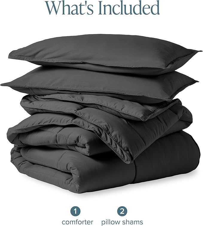 Bare Home Comforter Set - California King Size - Ultra-Soft - Goose Down Alternative - Premium 1800 Series - All Season Warmth (California King, Forged Iron Grey)