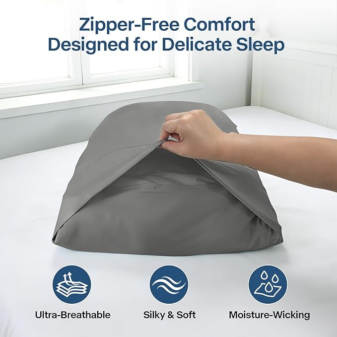 Premium Cooling Pillowcases Queen Size Set of 2 for Hot Sleeper & Night Sweats Beauty Sleep Reduces Wrinkles & Frizz Softer Than Silk Pillow Cover Oeko-TEX Certified Dark Gray Breathable