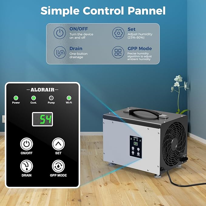 ALORAIR Wi-Fi Crawl Space and Basement Dehumidifier, 70 Pint with Pump, Auto-Defrost, Covers Up to 1000 Sq Ft, Memory Start, cETL Listed, Commercial Grade